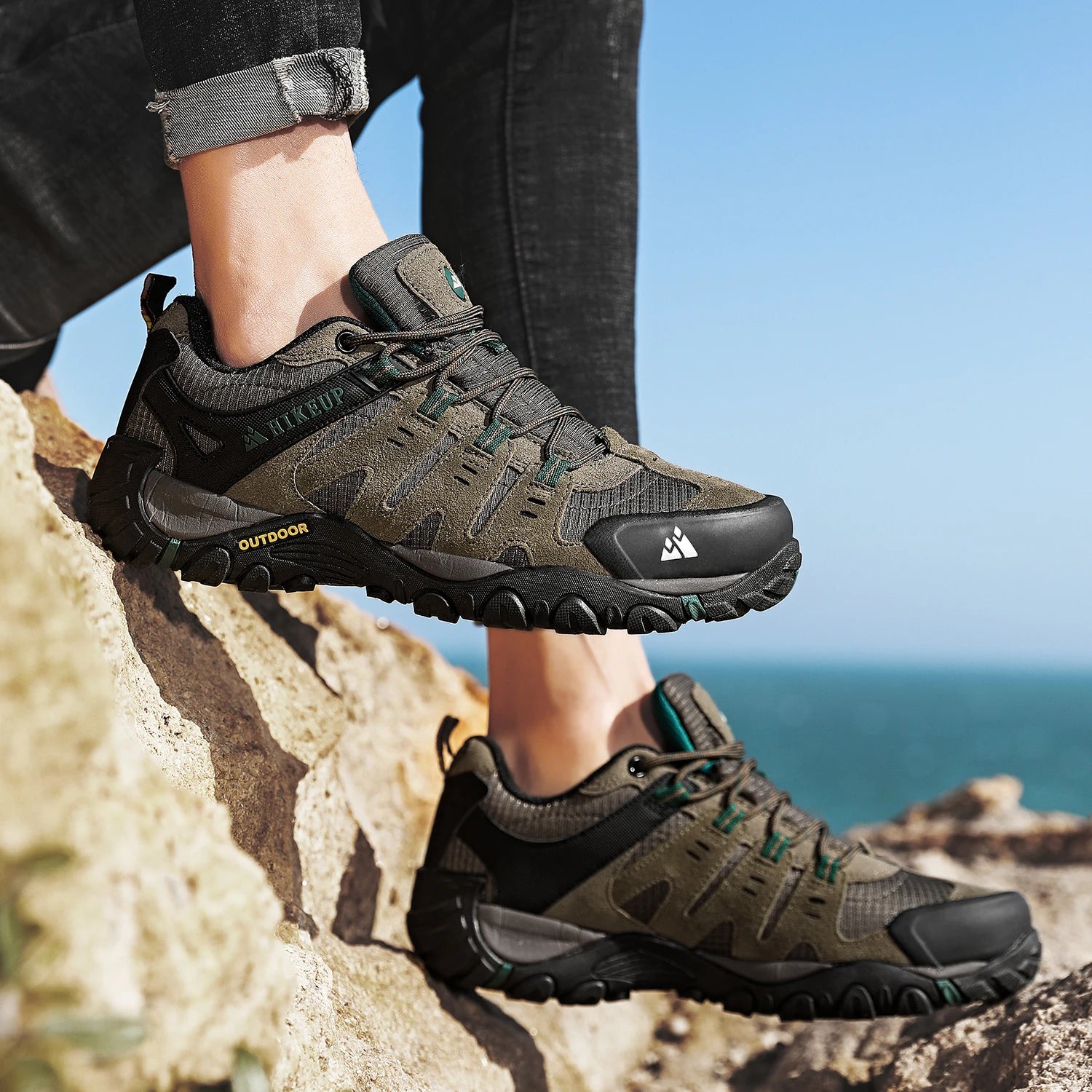 HIKEUP Men's Suede Leather Hiking Shoes – Outdoor Trekking